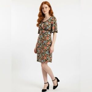 Free People Dress Olive Floral Wide Sleeve Size XS